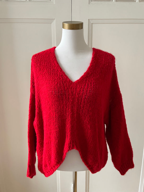 KNIT TOP RAINY FRONT SHORT RED