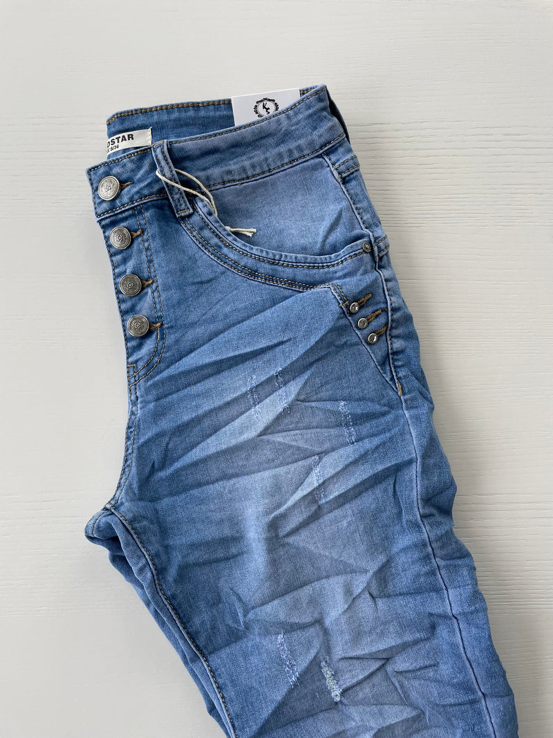 Jeans checked star baggy torn blue