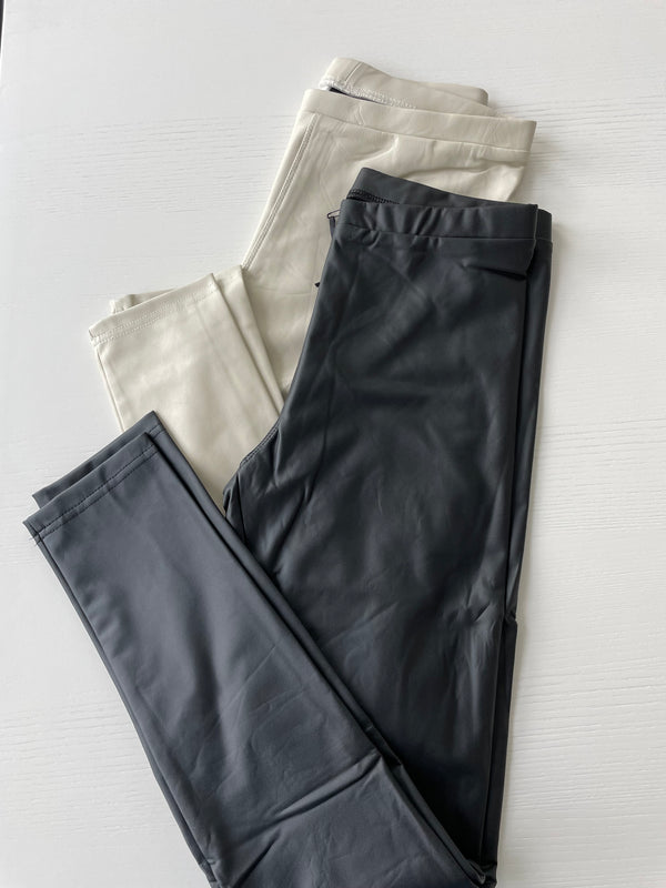 Imitation leather high-waist leggings in two colors